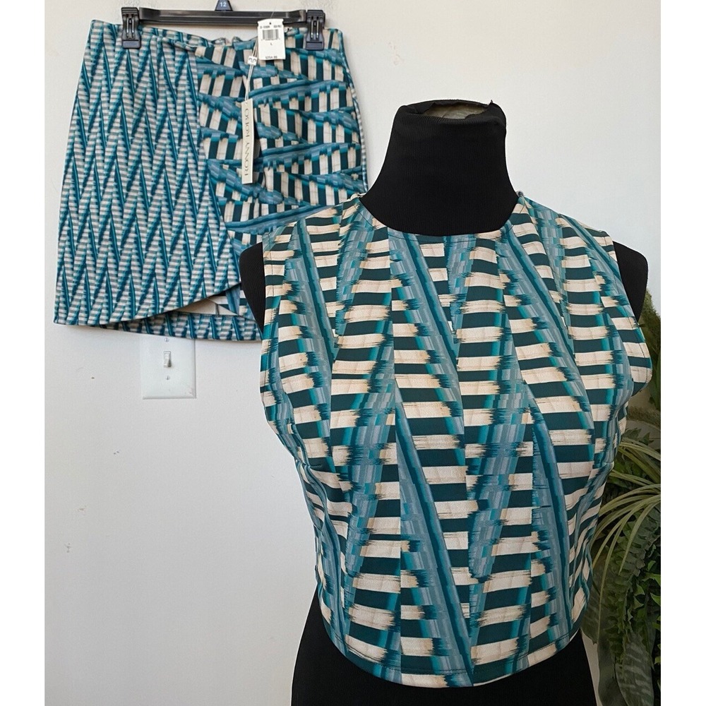NWT RONNY KOBO WOMEN'S AQUA MILTI POLYESTER 2 PIECE SKIRT TANK TOP SZ L, $440